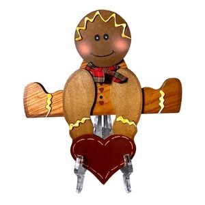Vintage Gingerbread Man Wooden Heart Rustic Christmas 1996 LTD Commodities Decor